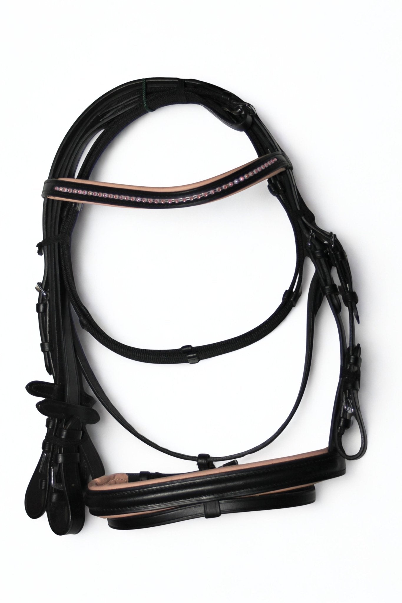 Filet et rênes cuir noir et rose - club - equipassion - boutique