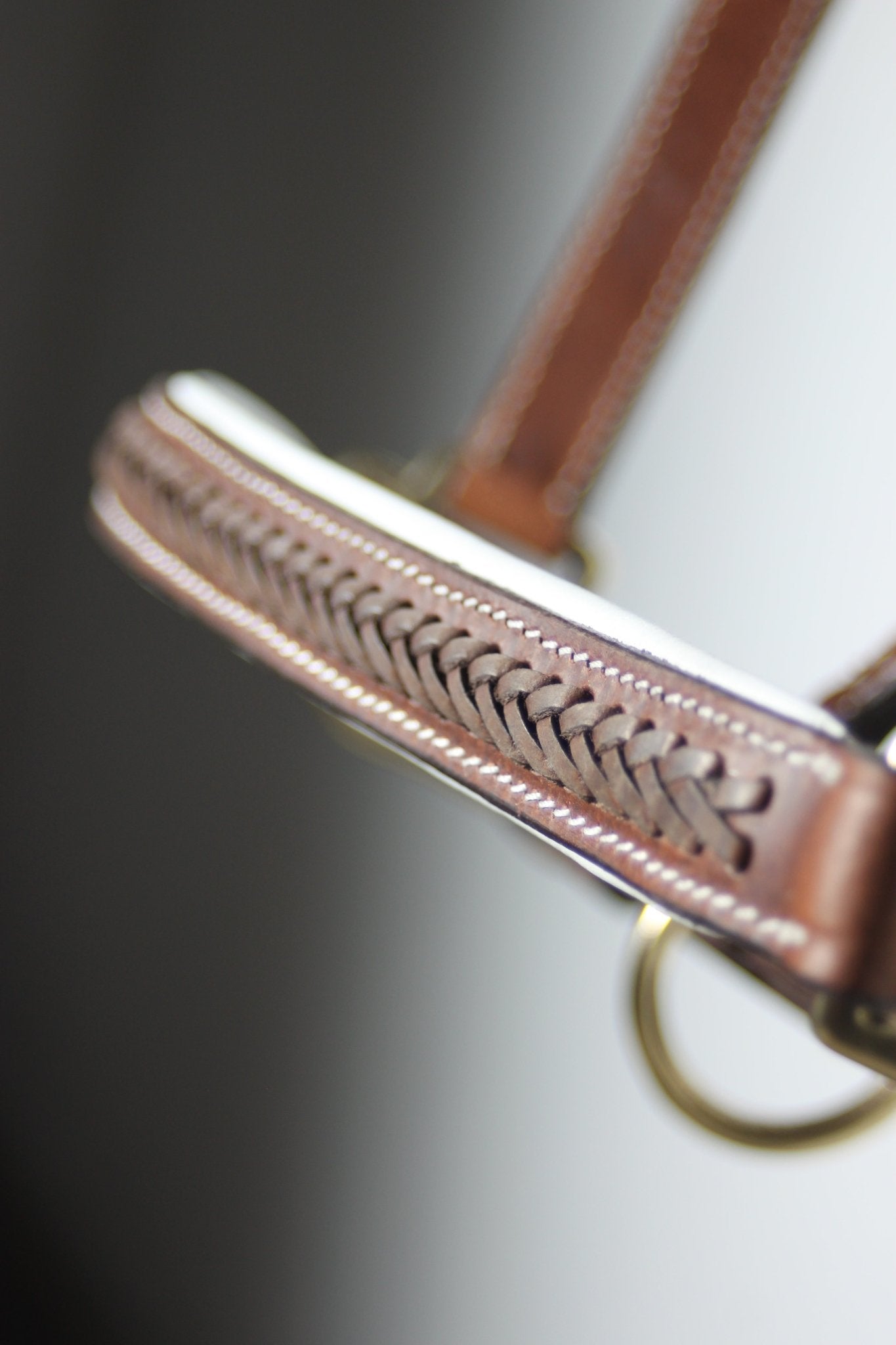 Licol cuir cognac tressé - equipassion - boutique