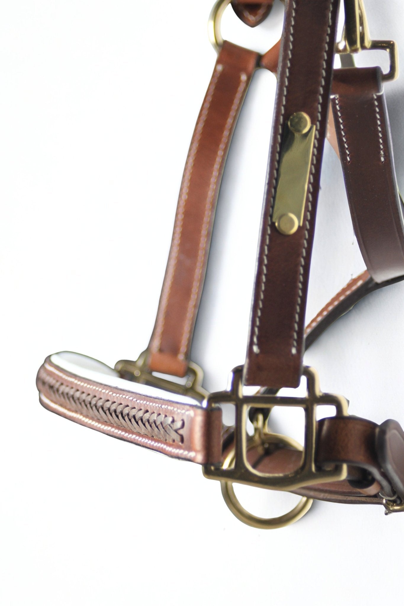 Licol cuir cognac tressé - equipassion - boutique