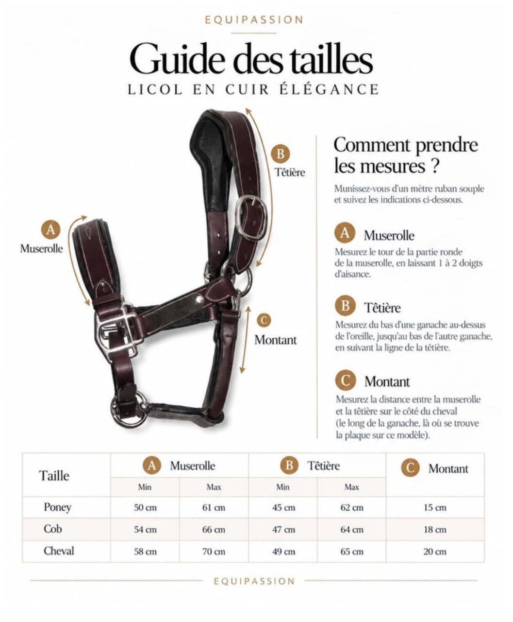 Licol Élégance Cuir Marron Personnalisable I Equipassion - equipassion-boutique