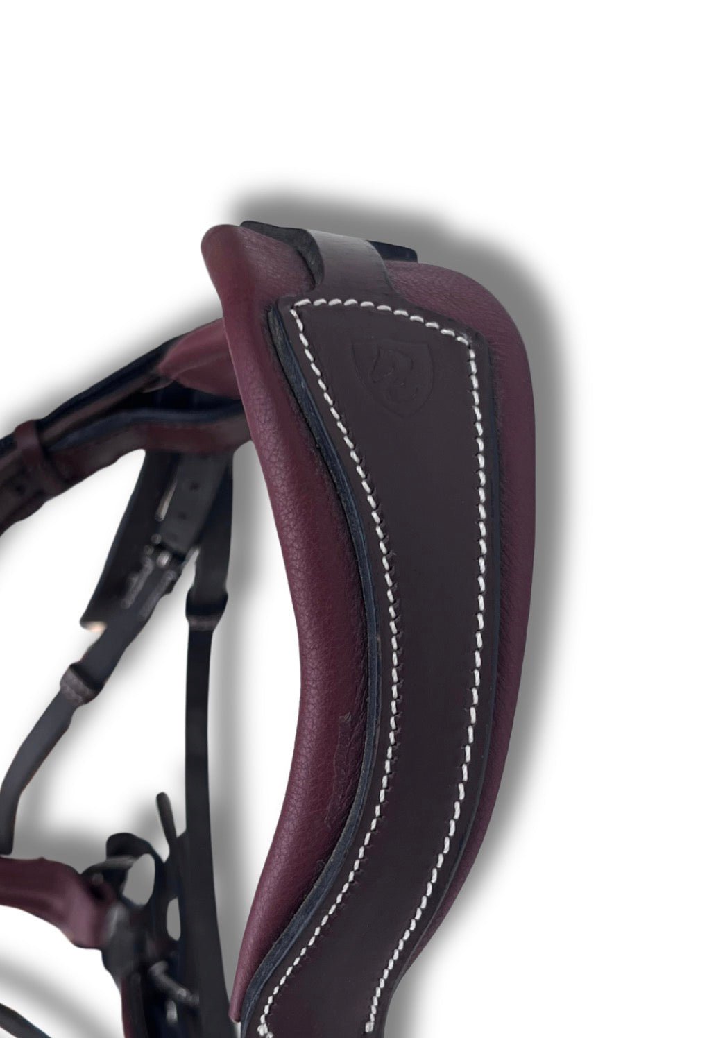 Têtière Anatomique en cuir Noisette coutures Blanche I Equipassion - equipassion-boutique