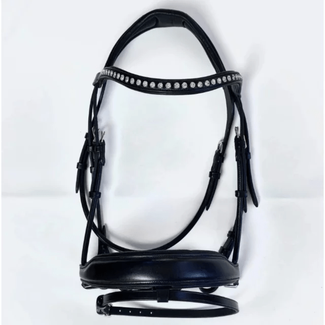 Filet anatomique en cuir noir avec frontal à strass - equipassion - boutique